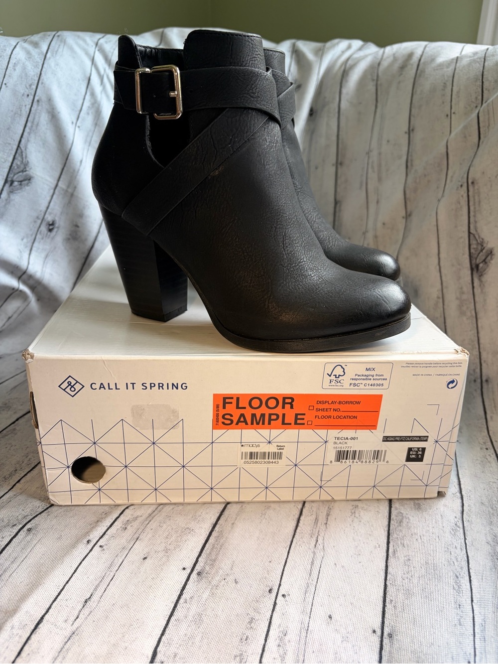 Call It Spring Black Buckle Strap Chunky Heel Ankle Boots